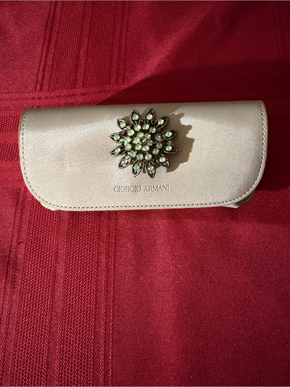 Giorgio Armani glasses case with sparkling floral brooch